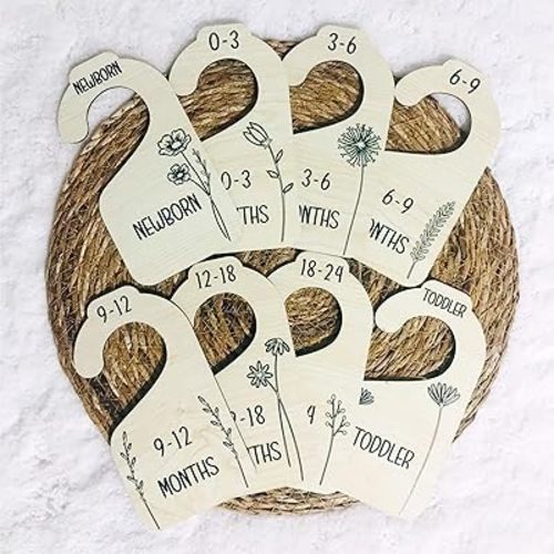 Baby Closet Dividers for Clothes Organizer - 8-Piece Double Side Wooden - Baby Size Closet Dividers - Black Floral Baby & Kids Hangers | Elegant Nursery Decor for Newborn to Toddler
