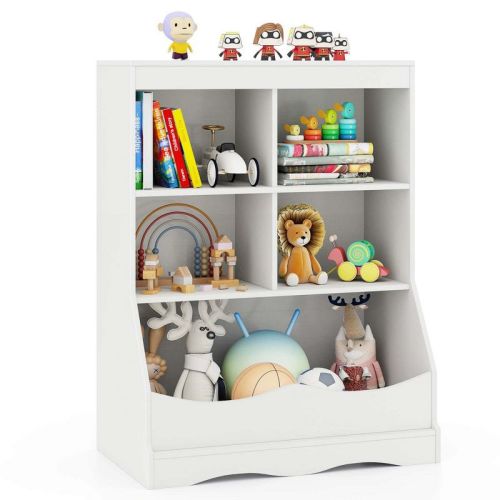 Costway 34.5" Kids Bookshelf With Anti-tipping Kits Multi-functional Display Rack White