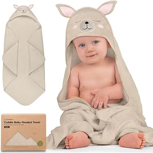 KeaBabies Hooded Baby Towel for Newborn - Viscose Derived from Bamboo Large Baby Bath Towels with Hood for Boys, Girls, Toddler, Extra Absorbent & Soft Newborn Bath Essentials (Alpaca)