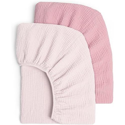 Lulu moon Muslin Crib Sheets - Fitted Crib Mattress Sheets for Boys and Girl - 28"x 52", 2 Pack (Soft Pink & Carnation)