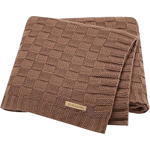 LAWKUL Baby Blankets Knit Cable Babe Blanket Soft Airy Newborn Infant Receiving Swaddling Brown Neutral Crib Stroller 40"x30"