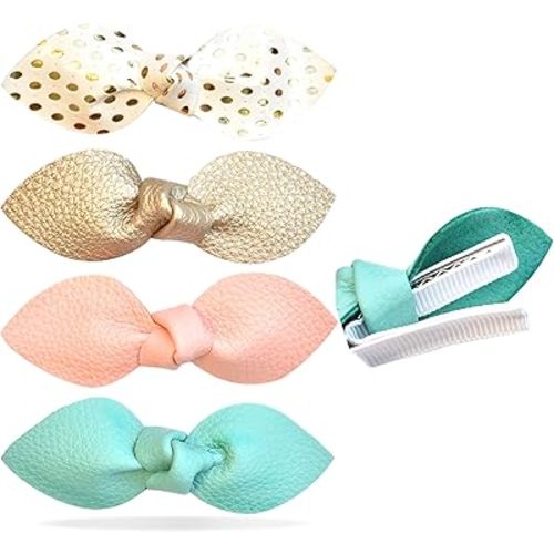 California Tot Non Slip Fully Lined Alligator Faux Leather Bow Hair Clips in Assorted Pack (Sweet Clip Set)