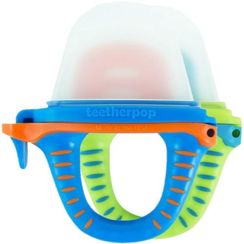 teetherpop - Fillable Silicone Teether for Breastmilk, Water, Purees & More, Baby Popsicle Teethers for Freezing Milk & Cooling Teething Relief (BlueOrange/LimonTeal)