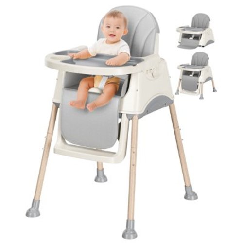 3 in 1 High Chairs for Babies and Toddlers, Convertible High Chair, Versatile, Easy Clean and Space Saver High Chair, Baby High Chair with Foot Rest and Adjustable Tray for Travel Gray