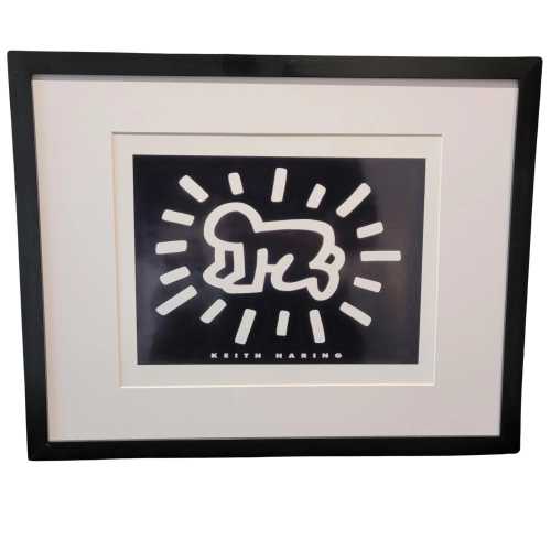 Keith Haring &quot;Radiant Baby&quot; Framed Pop Art Print – 80&#39;s NY Graffiti Style, Retro Wall Decor, Perfect Holiday Gift