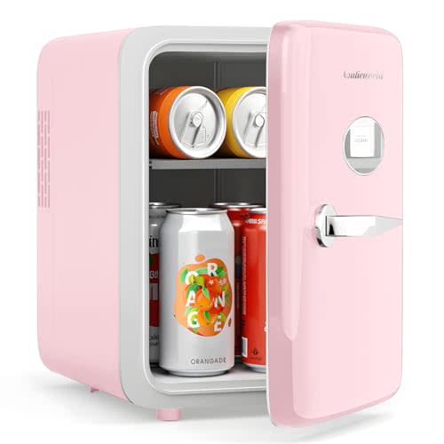 CUTIEWORLD Skincare Fridge - 4L Makeup Fridge for Refrigerating Makeup, Skincare and Food, Mini Fridge for Bedroom, Office and Car, Cooler and Warmer, Beverage Cooler, Leather Pink