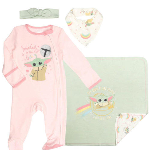 STAR WARS The Child Baby Girls Sleep N' Play Coverall Headband Bib and Blanket 4 Piece Newborn