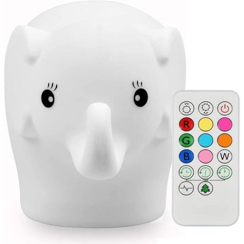 Night Light Kids with Cute Elephant Design Children's Room LED Bedside Lamp with Changeable RGB Colors Rechargeable Night Light Compatible with Touch-Control & Remote Control - Elephant