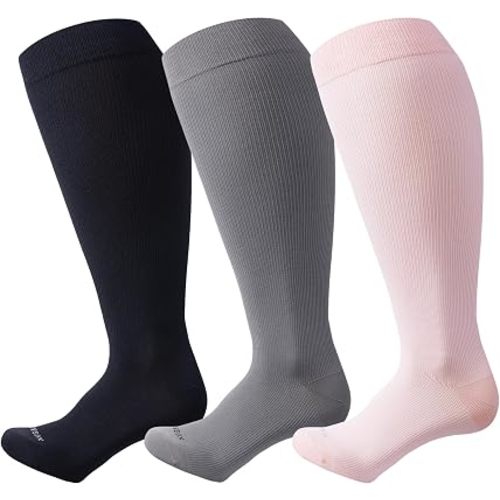 LEVSOX Plus Size Compression Socks for Women Men Wide Calf Extra Large 15-20 mmHg Knee High Sock for Nurses Pregnant Travel