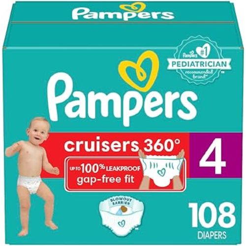 Pampers Cruisers 360° Fit Pull on diapers, size 4, 108 count, Disposable Diapers with Stretchy Waistband