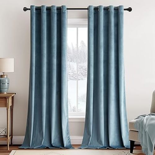 MIULEE Velvet Curtains Dark Slate Elegant Grommet Curtains Thermal Insulated Soundproof Room Darkening Blue Curtains/Drapes for Classical Living Room/Bedroom 52 x 84 Inch Set of 2