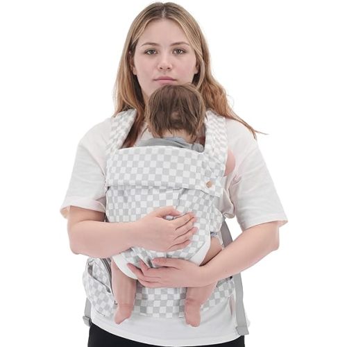 Baby Carrier Newborn to Toddler - Ergonomic Breathable Soft Structured Carrier with Breathable Mesh Lightweight Baby Holder with Lumbar Support Hands-Free Babywearing for Plus Size Parents White