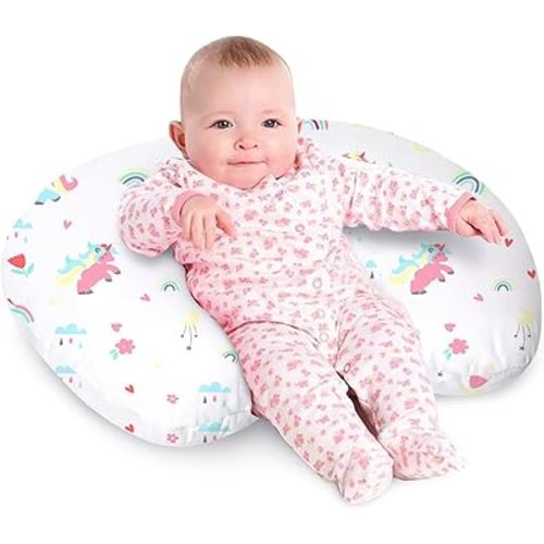 Little Grape Land Nursing Pillow for Infants, Breastfeeding Pillows, Baby Support Pillow for Nursing, Bottle Feeding, Tummy Time with Machine Washable Cover & Breathable Filling (Unicorn)