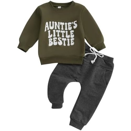 SAYOO Aunties Bestie Baby Clothes Gender Neutral Baby Boy Girl Long Sleeve Sweatshirt Pullover Pant Fall Solid Color Outfit