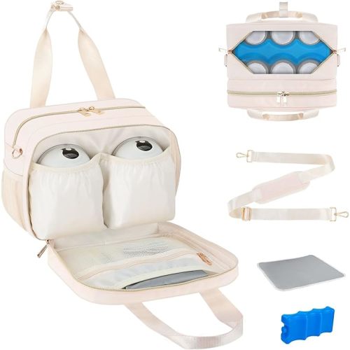PIIOSER Breastmilk Cooler Bag with Ice Pack, Fits 6 Baby Bottles Up to 9 Ounce, Insulated Bottle Travel Bags with Shoulder Strap-Wearable Breast Pump Carrying Case for Nursing & Working Moms