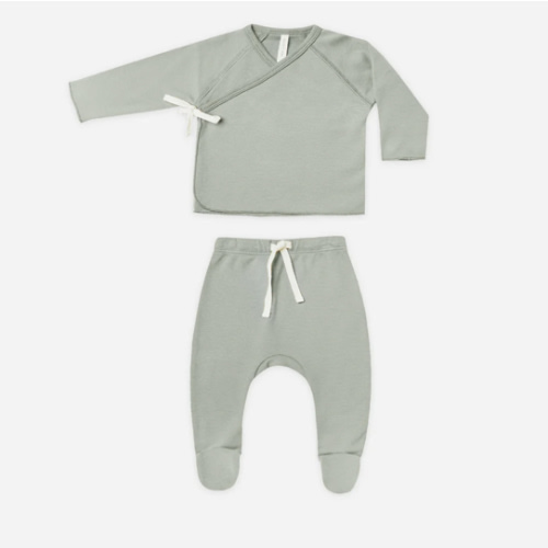 Wrap Top + Footed Pant Set || Sage