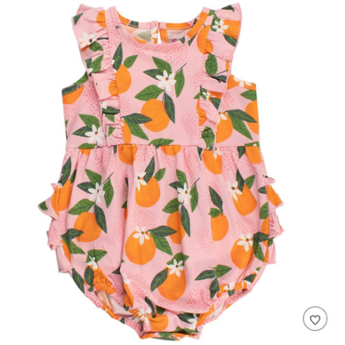 RuffleButts Infant Knit Sleeveless Waterfall Romper - Orange You The Sweetest, 6-12m