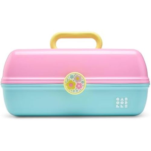 Caboodles On-The-Go Girl Makeup Box, Two-Tone Pink and Light Blue, Hard Plastic Makeup Organizer Box, Built-In Mirror, Secure Latch for Safe Travel, Spacious Storage for Large Items