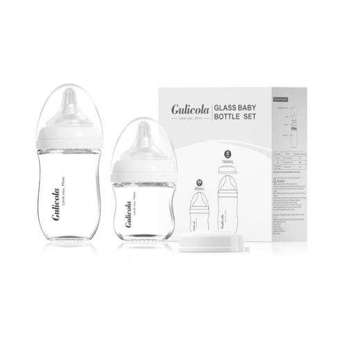 Natural Glass Baby Bottle Newborn Set, 3 oz and 5 oz with Extra Slow Flow & Slow Flow Nipple, Anti Colic, 0-3 Months, 2 Pack - White