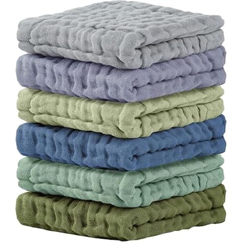Cuddle Campus Baby Washcloths 6 Packs, Muslin Washcloths Baby,Cotton Burp Cloths, Extra Absorbent and Soft Wash Clothes for Newborns, 12x12 Inches