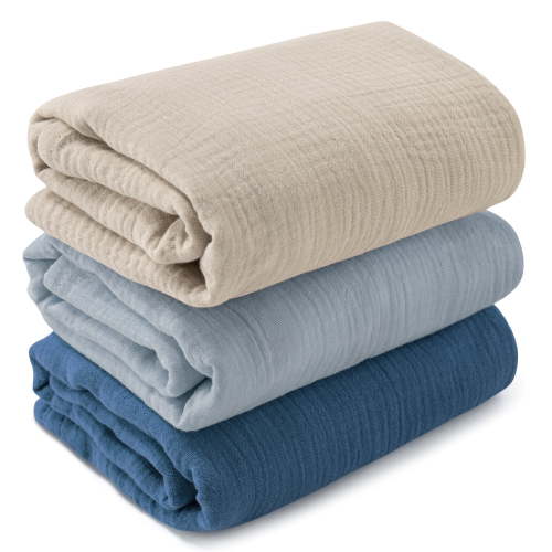 Gllquen Baby 3-Pack Muslin Organic Cotton Swaddle Blankets for Newborn Infant Boys Girls 38"x40", Blue