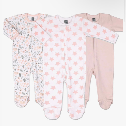 The Peanutshell Baby Sleepers for Girls Set of 3 - Soft Cotton Footed Pajamas for Newborns, Infants & Toddlers - Flower