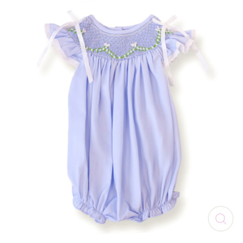Roses & Bows Smocked Bubble in Blue