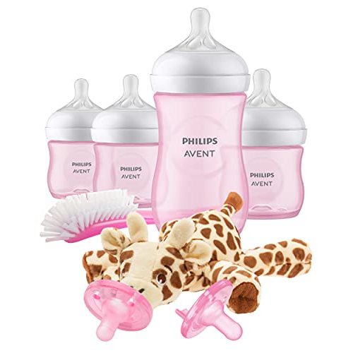 Philips AVENT Natural Baby Bottle with Natural Response Nipple, Pink Baby Gift Set with Snuggle, SCD838/03