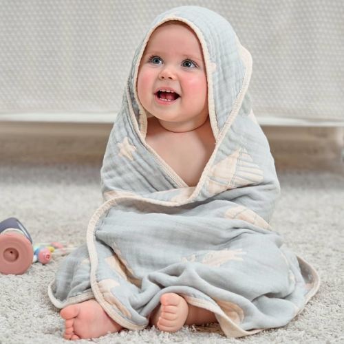 Ultra-Soft Muslin Baby Hooded Towel - 32 x 32 Inches, Ideal for Bath & Beach, Suitable for Both Boys & Girls from Newborns to Toddlers