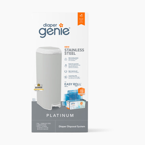 Diaper Genie Platinum Stainless Steel Diaper Pail with Easy Roll Refill Bags - Grey, Unscented