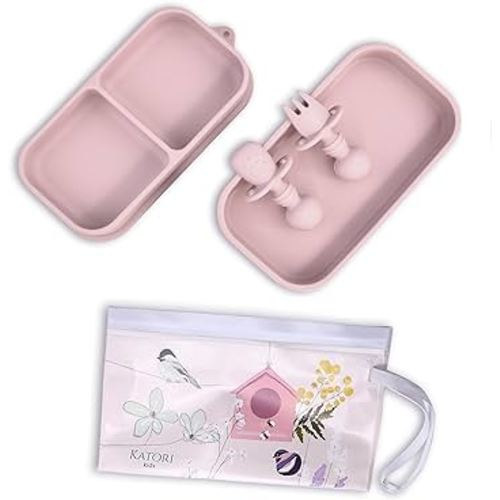 KATORI KIDS Suction Plate for Baby To Go | 5pc Travel Silicone Baby Plate Feeding Set with Travel Bag | Toddler Plate | Baby Travel Essential | Baby Bowl | Platos para Bebes