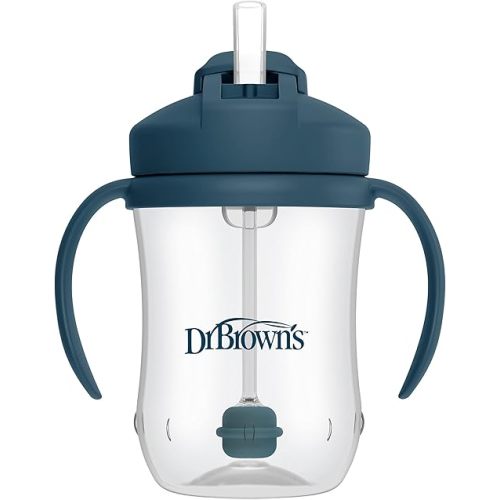 Dr. Brown’s Milestones Baby’s First Straw Cup, Training Cup with Weighted Straw, Olive Green, 6m+