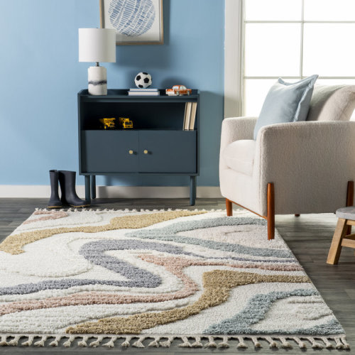 Wade Logan® Berners Abstract Area Rug for Living Room Bedroom Dining Room Nursery Kitchen, Beige/Ivory & Reviews | Wayfair