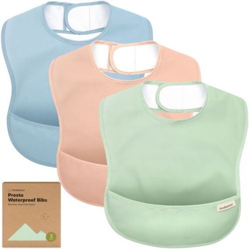 KeaBabies 3pk Presto Baby Bibs Waterproof with Food Catcher, Lightweight Toddler Bibs for Eating