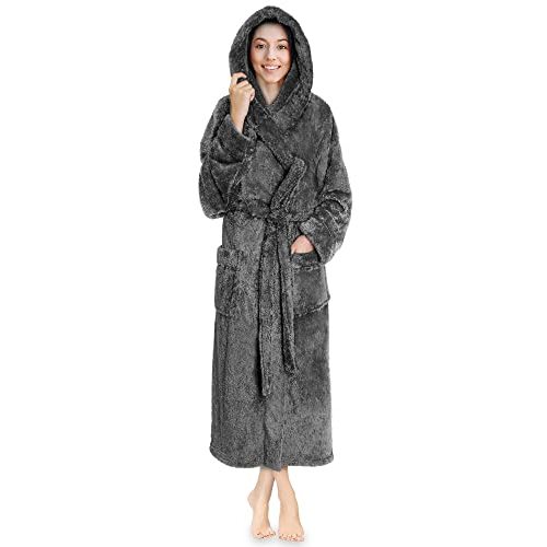 PAVILIA Women Hooded Plush Soft Robe | Fluffy Warm Fleece Sherpa Shaggy Bathrobe