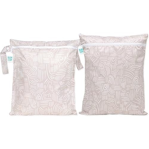 Bumkins - Waterproof Wet and Wetdry Bags - For Beach, Baby, Travel, Swim Suit, Cloth Diapers, Pump Parts, Pool, Gym, Toiletries - Reusable & Easy to Clean - Boho Beige - 2 Pack