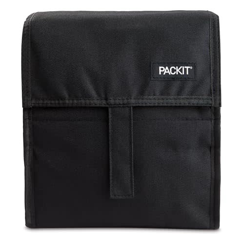 PackIt Freezable Lunch Bag, Black, Built with EcoFreeze Technology, Foldable, Reusable, Zip and Velcro Closure with Buckle Handle, Perfect for School and Office Lunches