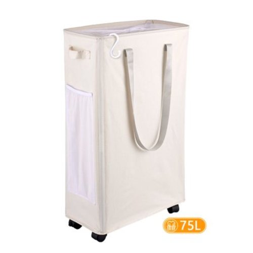 75L Laundry Basket with Wheels and Handles, Slim Collapsible Laundry Hamper, Dirty Clothes Basket for Home, Laundry Room, Bathroom, Dormitory,(28", Beige)
