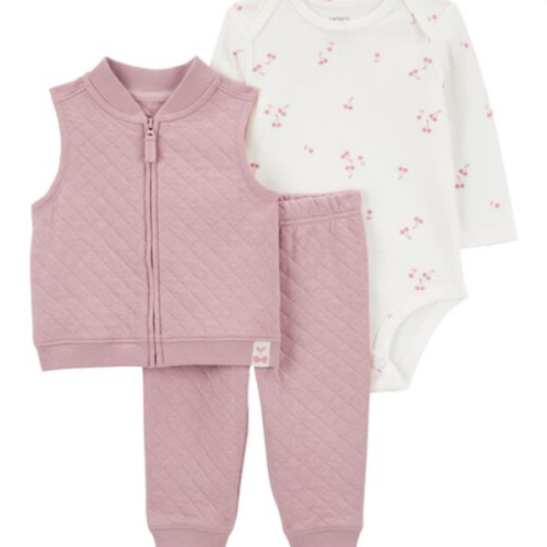 Baby 3-Piece Quilted Little Vest Set