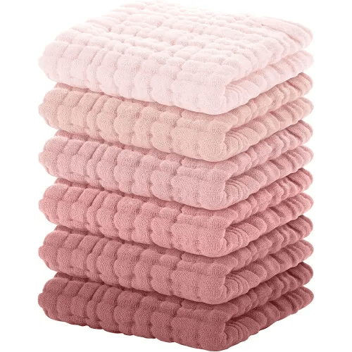Yoofoss Muslin Baby Washcloths 100% Cotton Face Towels 6 Pack Wash Cloths for Baby 12x12in Soft and Absorbent Baby Wipes (Gradient Pink)