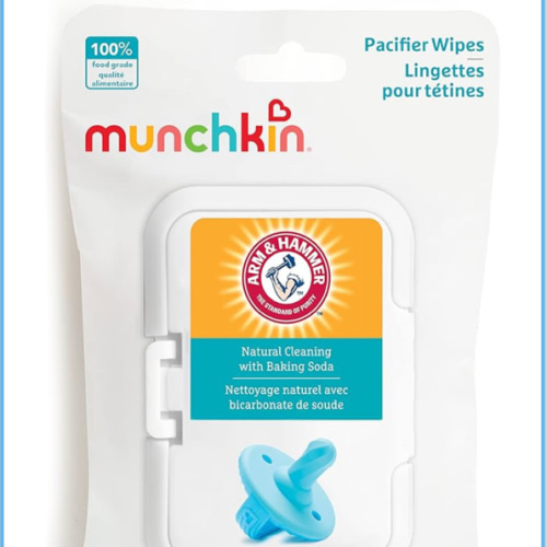 Munchkin Arm & Hammer Pacifier Wipes - Safely Cleans Breast Pump Parts and Feeding Essentials for Baby and Toddler, 1 Pack, 36 Wipes