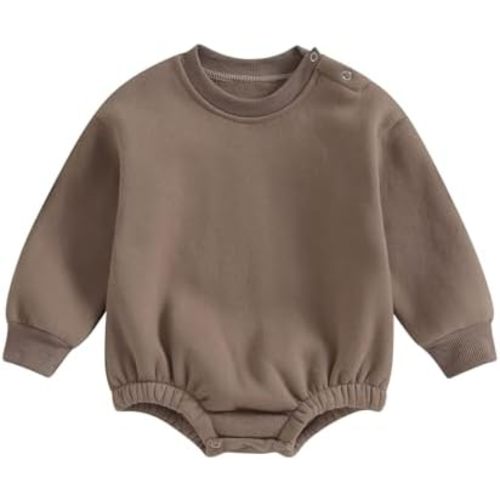 Baby Boy Girl Fleece Sweatshirt Romper Solid Color Long Sleeve Sweater Bubble Onesie Warm Fall Winter Clothes