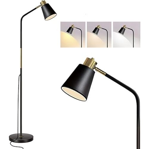 Floor Lamp, Dimmable Floor Lamps for Living Rooms & Bedrooms, Farmhouse Reading Lamp - Standing, Adjustable Metal Heads Indoor Task Lighting for Living Room Bedroom Office (Dimmable Black)
