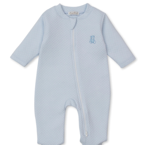 Kissy Kissy Jacquard Zip Footie in Blue Teddy Bear Time - 0-3