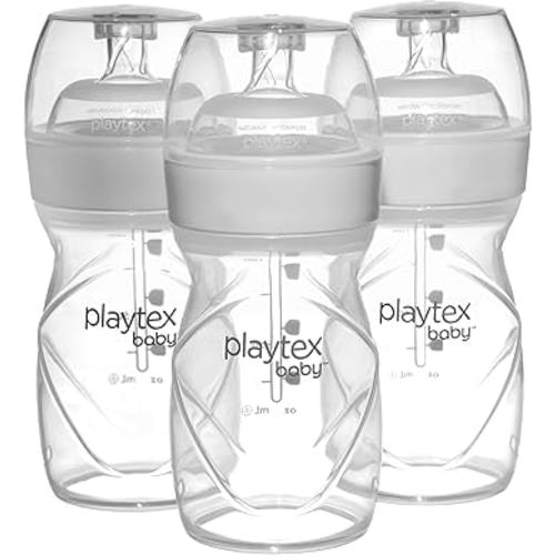 Playtex Baby Anti-Colic Nurser Bottles with Pre-Sterilized Disposable Drop-Ins Liners, 4 Oz Bottles (3 Count), Includes Slow Flow Nipples for Newborn and Breastfeeding Babies, Feeding Essentials