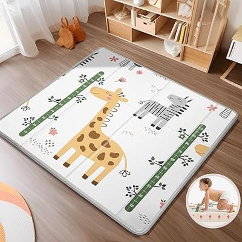 Foldable Baby Play Mat, PIGLOG 0.6in Thick Waterproof Playmats for Babies and Toddlers Kids, Safe Foam Playmat for Tummy Time, 50x50 Playpen Mat, Reversible Portable Baby Floor Mat for Infant, Giraffe
