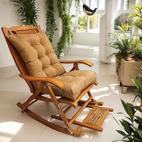 Rocking Chair Seat Cushion,Thicken 5" Pearl Cotton Filling Set Of Seat & Back Cushion For Indoor/Outdoor Rocker,2 Piece,Waterproof And Non Slip High Back Pad,Size:24" X 19"/19" X 19"/Color:Khaki