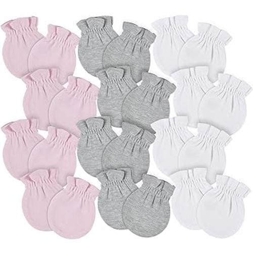 Gerber Baby 8-Pack Scratch Mittens, Pink/Gray/White, 0-3 Months (12-Pack)