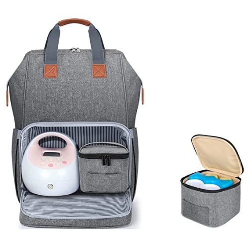 LUXJA Breast Pump Bag with Breastmilk Cooler Bag (Fits Four 5-Ounce Breastmilk Bottles), Breast Pump Backpack with Compartments for Cooler Bag and Laptop (Suitable for Working Mothers), Gray - Gray (Pump Bag with Cooler Bag)