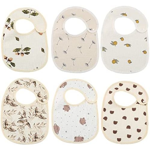 Muslin Baby Bibs, Snap Drool Bibs for Baby Girls Boys, Organic Cotton Lap-shoulder Bibs for Feeding with Waterproof Back